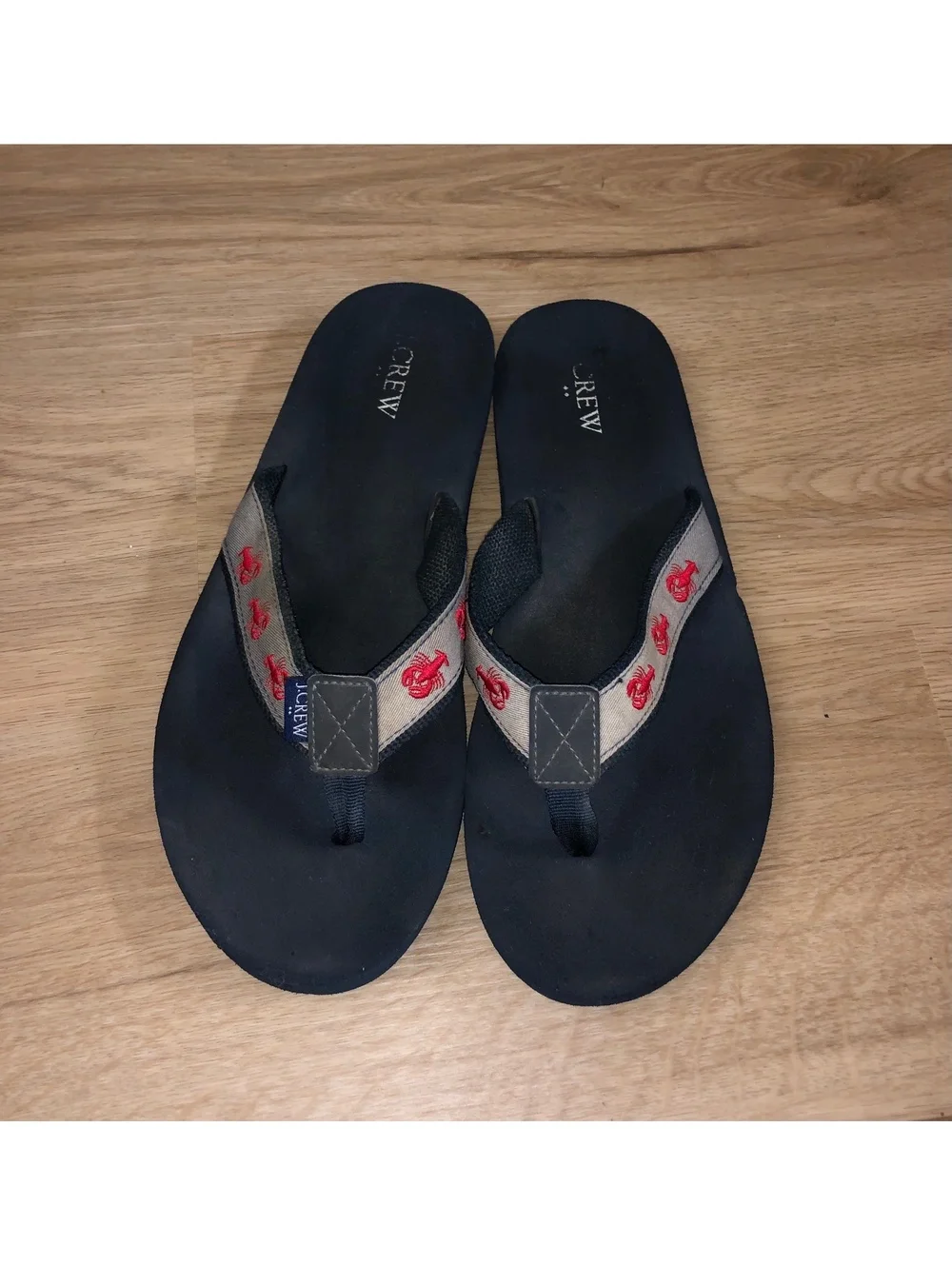 J CREW LOBSTER SANDALS FLIP FLOPS RETRO BLUE RED MENS SIZE 12
